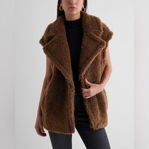 Express Womens Teddy Cinched Back Brown Vest Size Medium